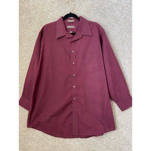 Claybrooke Men’s Wrinkle Free Maroon Long Sleeve Button Up Shirt Size 17-1/2 32-